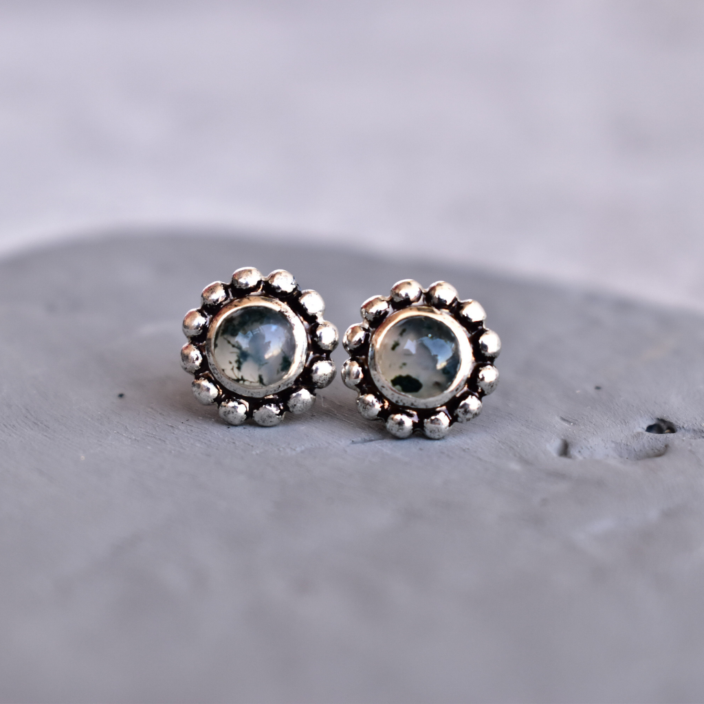 Flower Child - Moss Agate Studs -