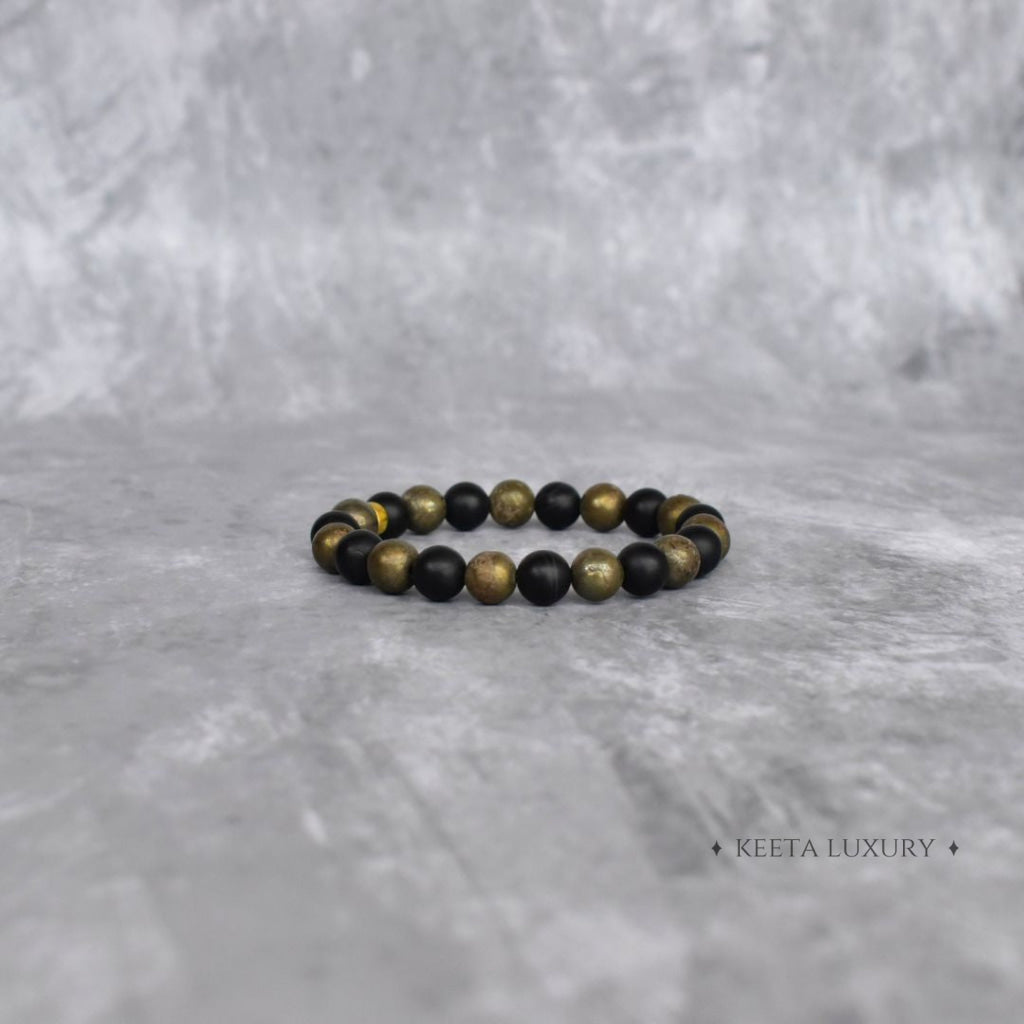 Golden Eclipse - Pyrite & Onyx Bead Bracelet Bracelets