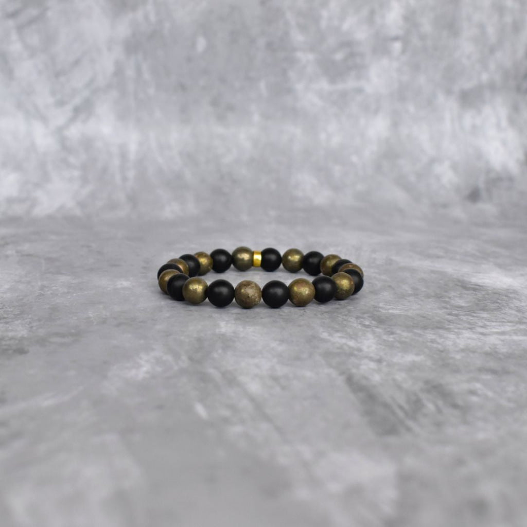 Golden Eclipse - Pyrite & Onyx Bead Bracelet Bracelets