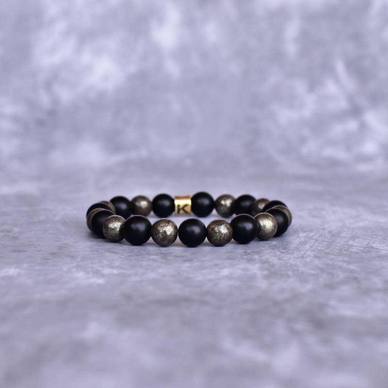 Golden Eclipse - Pyrite & Onyx Bead Bracelet Bracelets