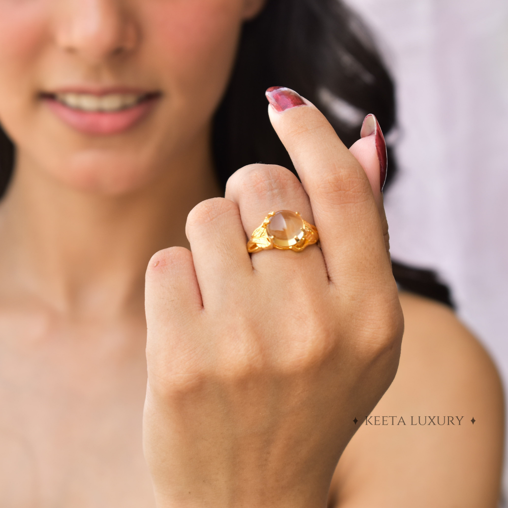 Golden Leaf - Twig Citrine Ring -