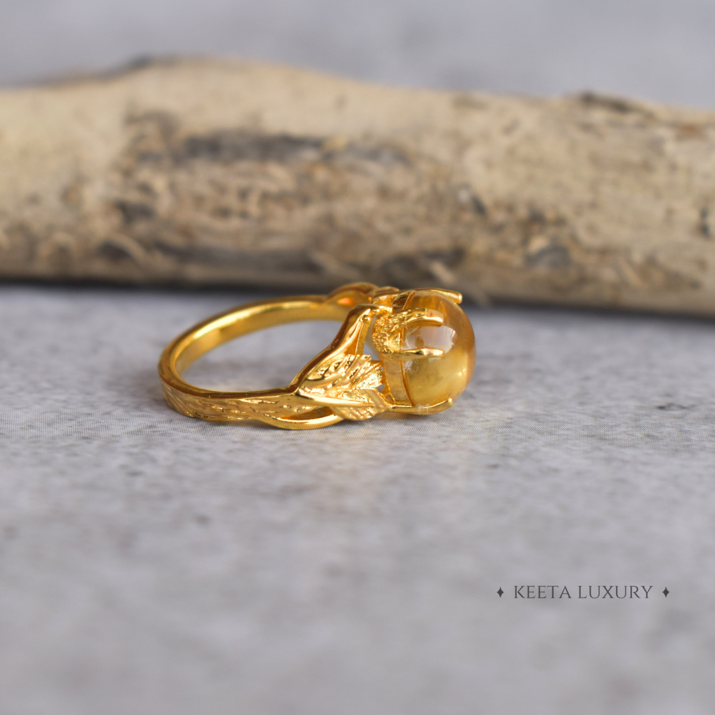 Golden Leaf - Twig Citrine Ring -