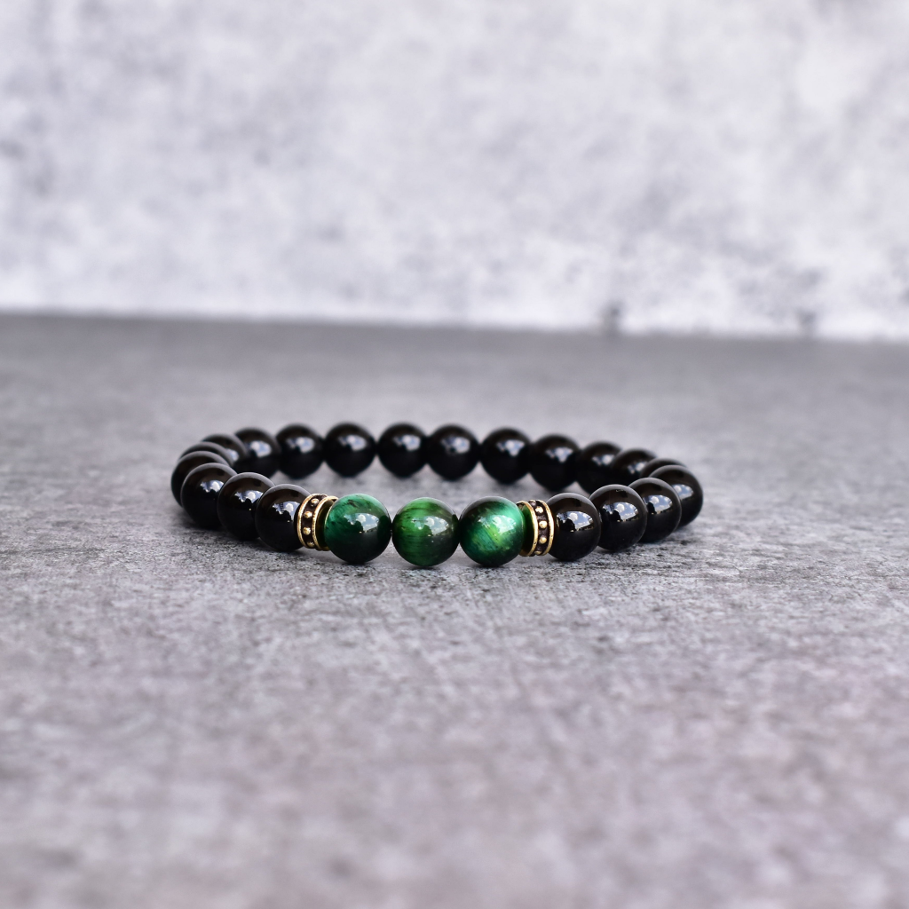 Green Captivating - Tiger Eye and Onyx Bead Bracelet -
