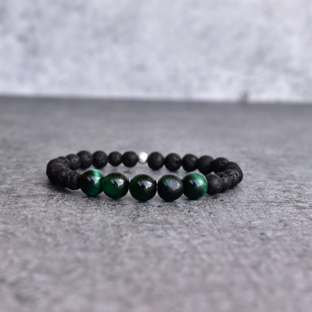 Green Nurture - Lava And Green Tiger Eye Bracelets -