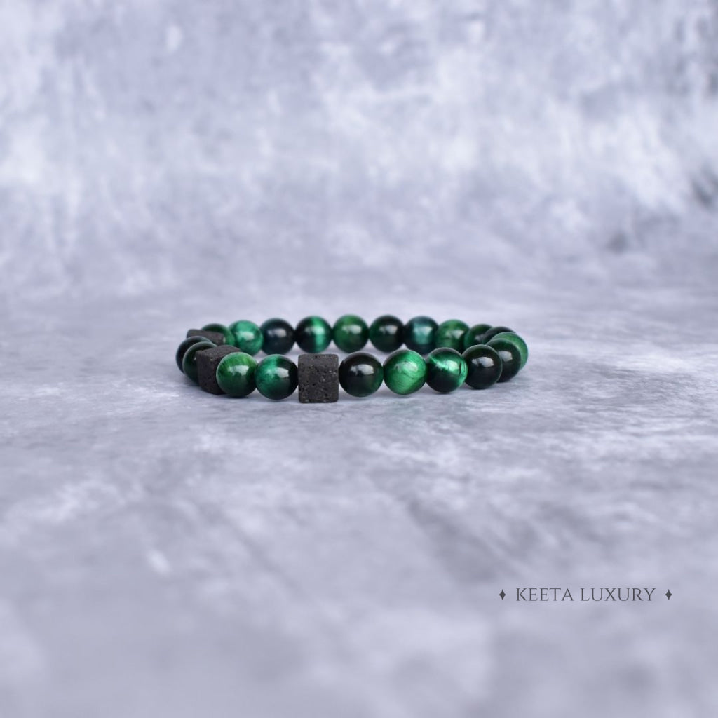 Green Treasure - Tiger Eye And Lava Bracelet Bracelets