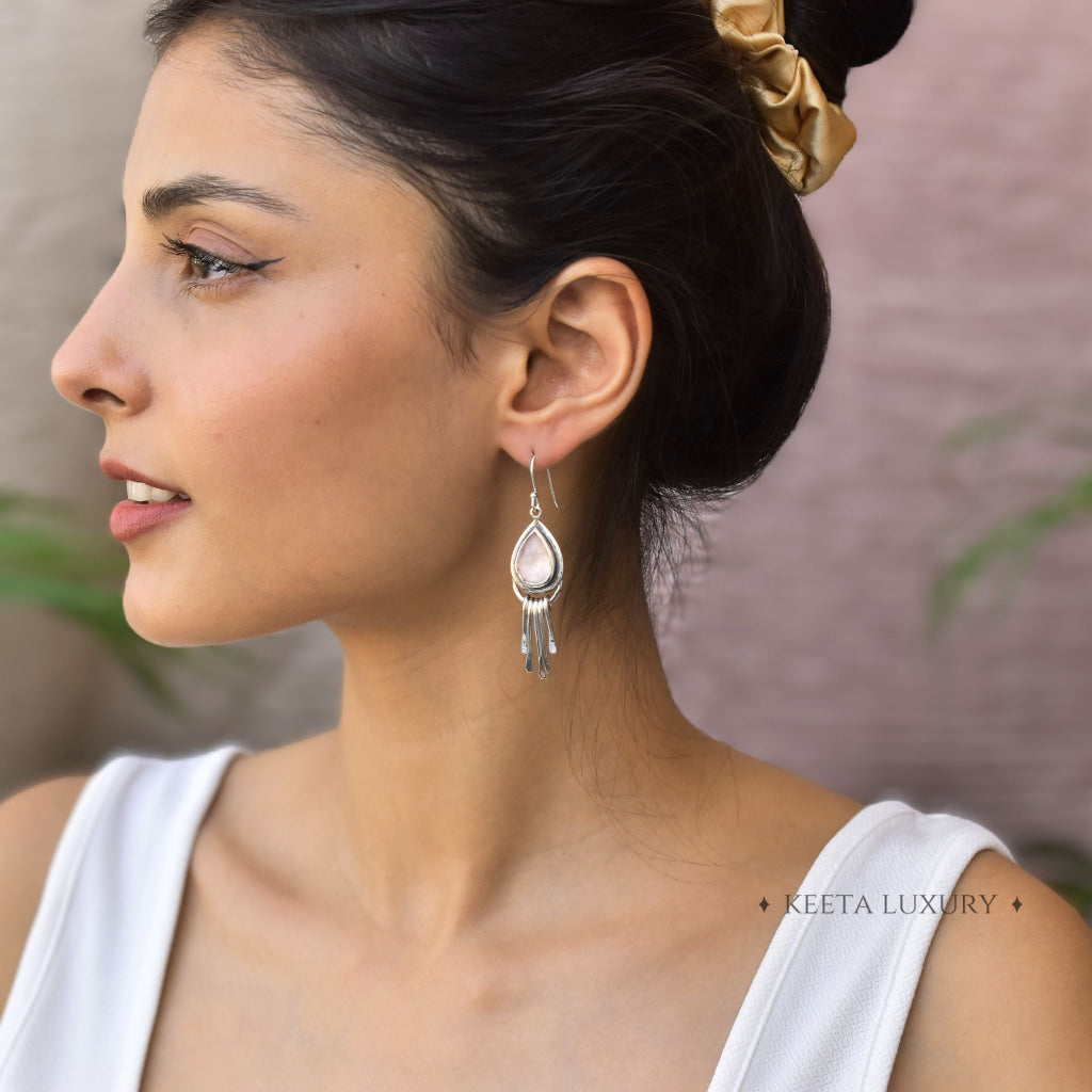 Gypsy Tears - Rose Quartz Earrings -