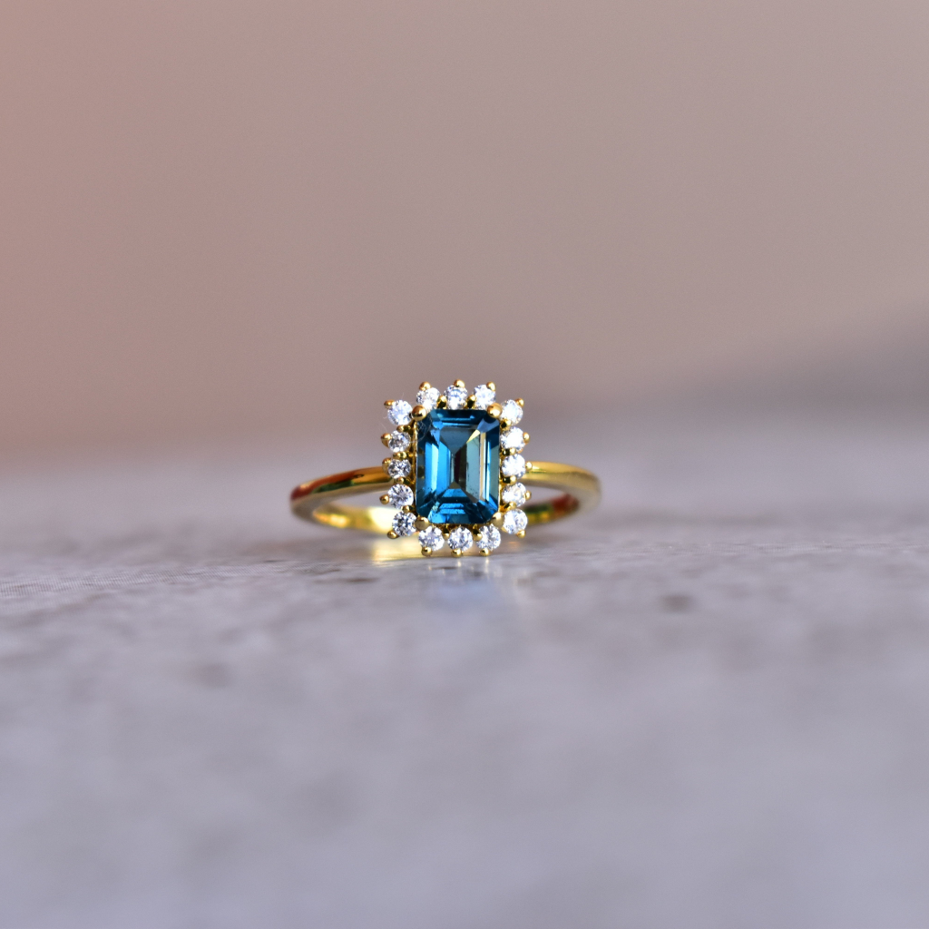 Halo Sparkle - Blue Topaz Ring -