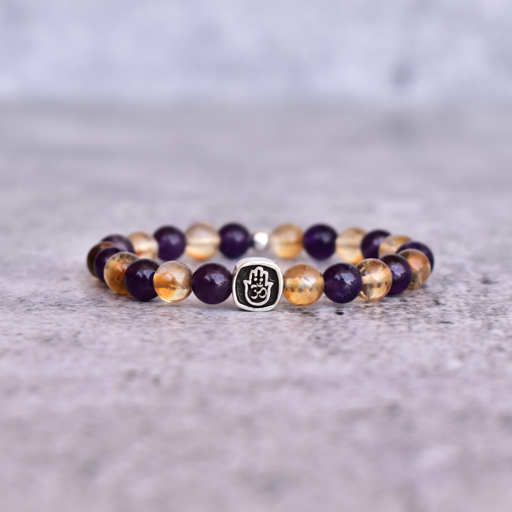 Hamsa Om- Citrine and Amethyst Bracelets -