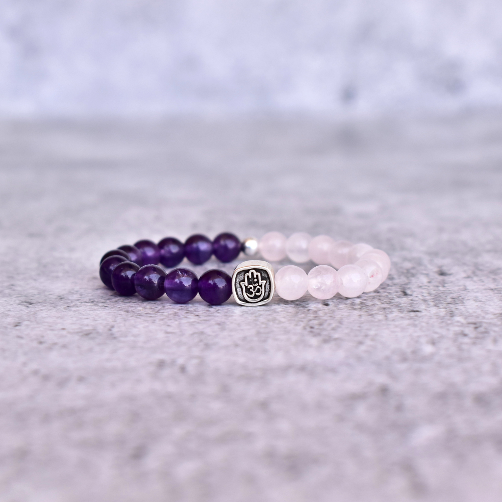 Hamsa Om - Rose Quartz & Amethyst Bracelets -