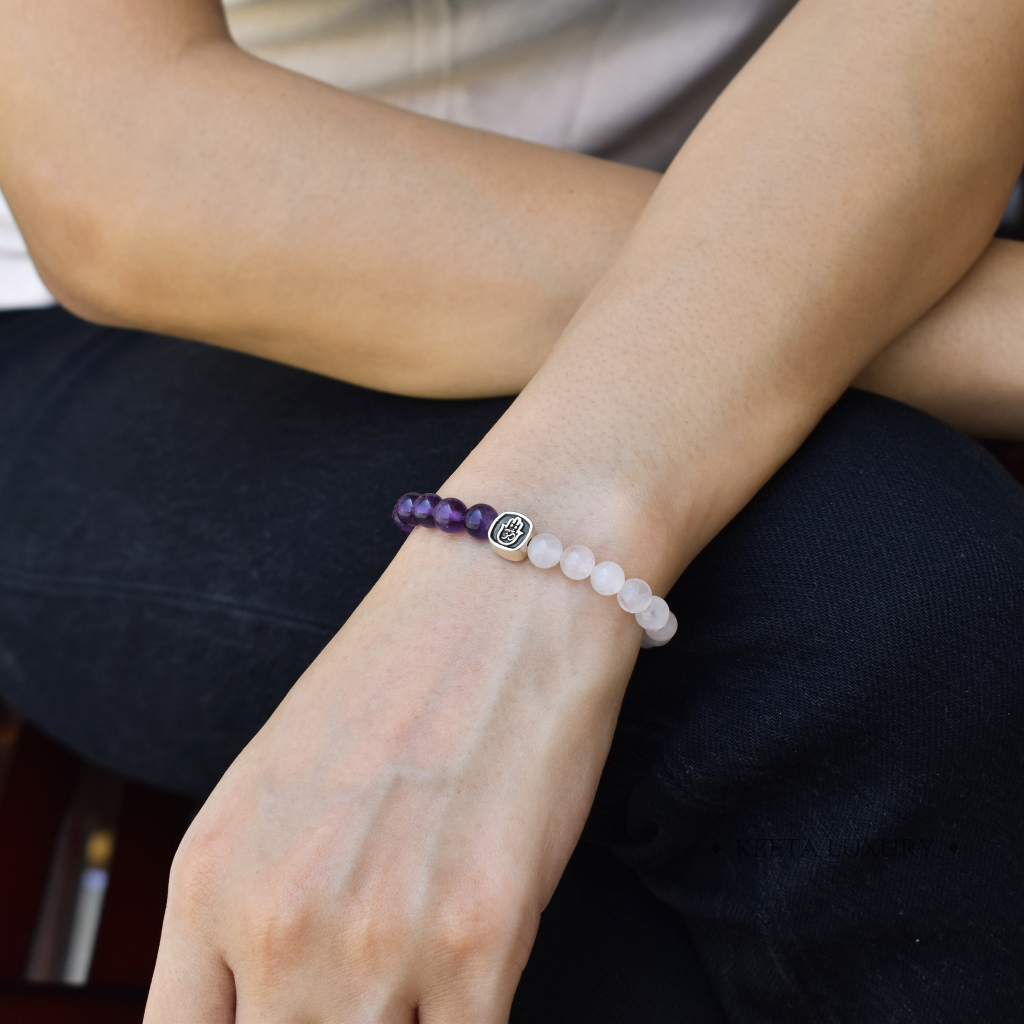 Hamsa Om - Rose Quartz & Amethyst Bracelets -