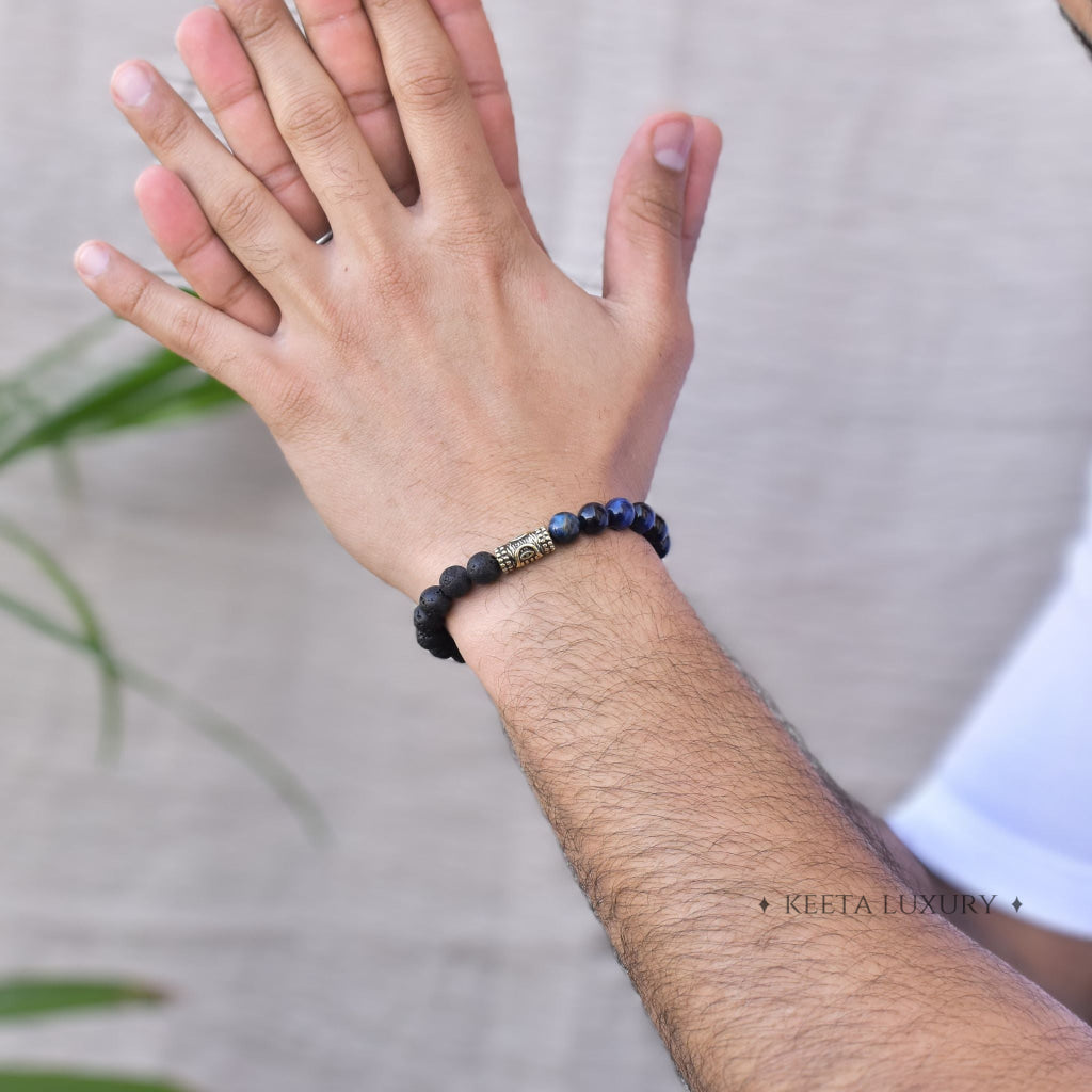 Hamsa Protection - Blue Tiger's Eye & Lava Bracelets -