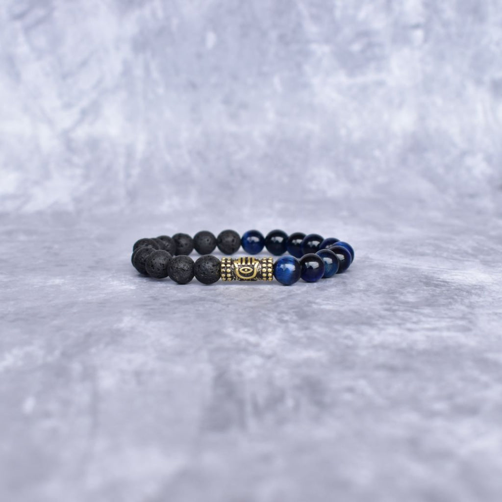 Hamsa Protection - Blue Tiger’s Eye & Lava Bracelets Bracelets