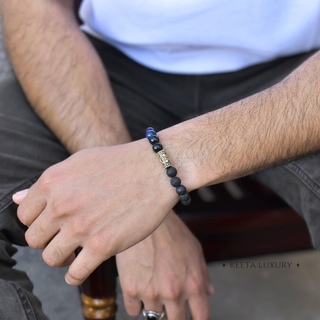 Hamsa Protection - Blue Tiger's Eye & Lava Bracelets -