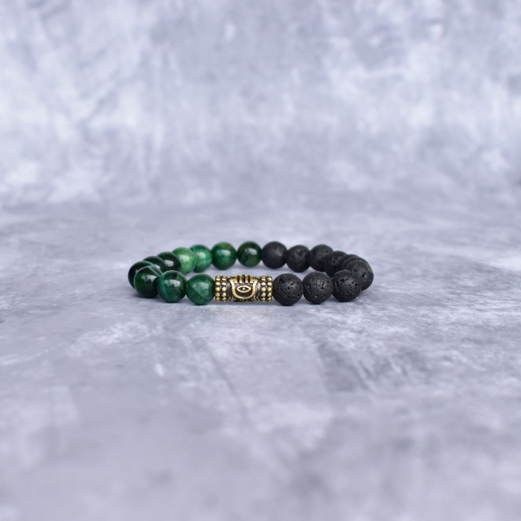 Hamsa Protection - Green Tiger’s Eye & Lava Bracelets Bracelets