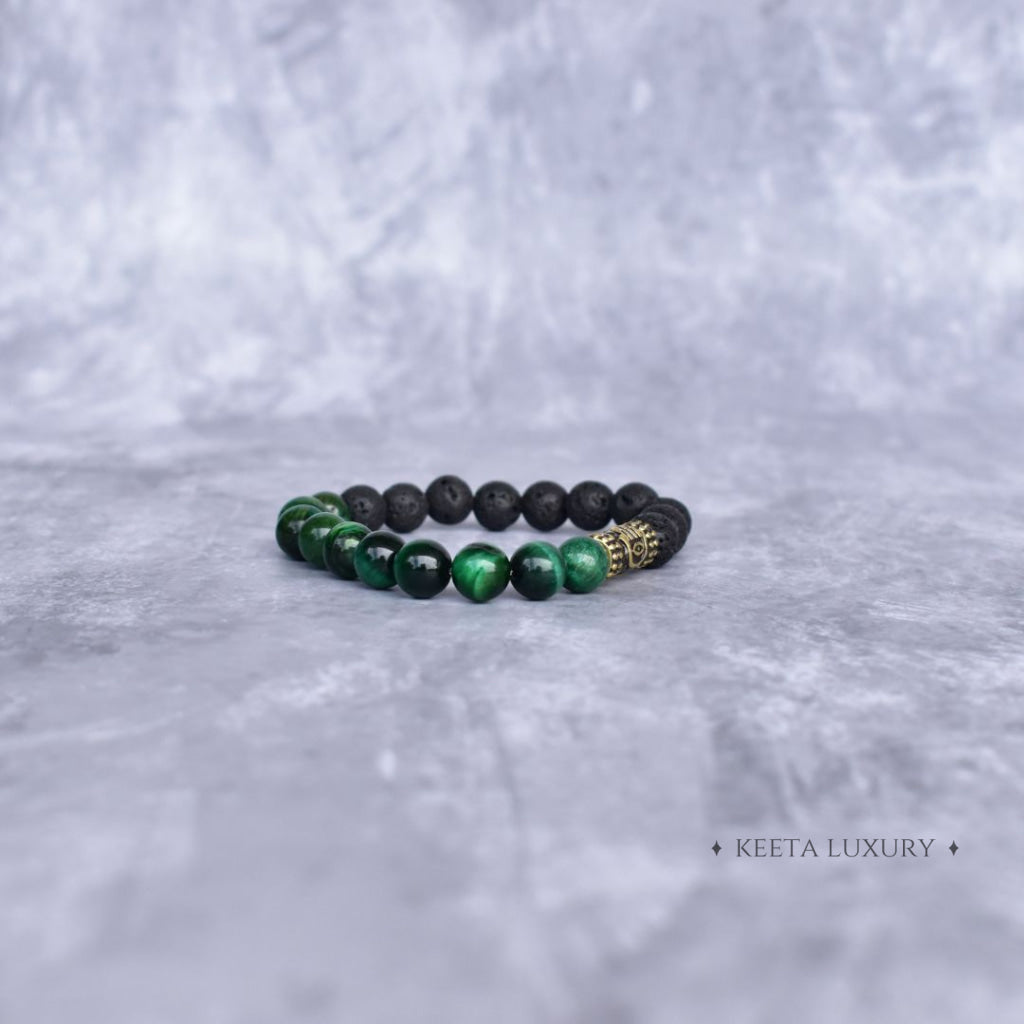 Hamsa Protection - Green Tiger’s Eye & Lava Bracelets Bracelets