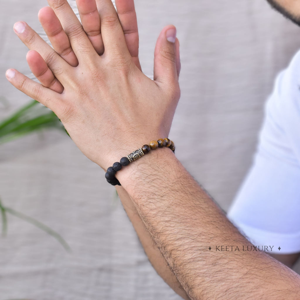 Hamsa Protection - Tiger's Eye & Lava Bracelets -