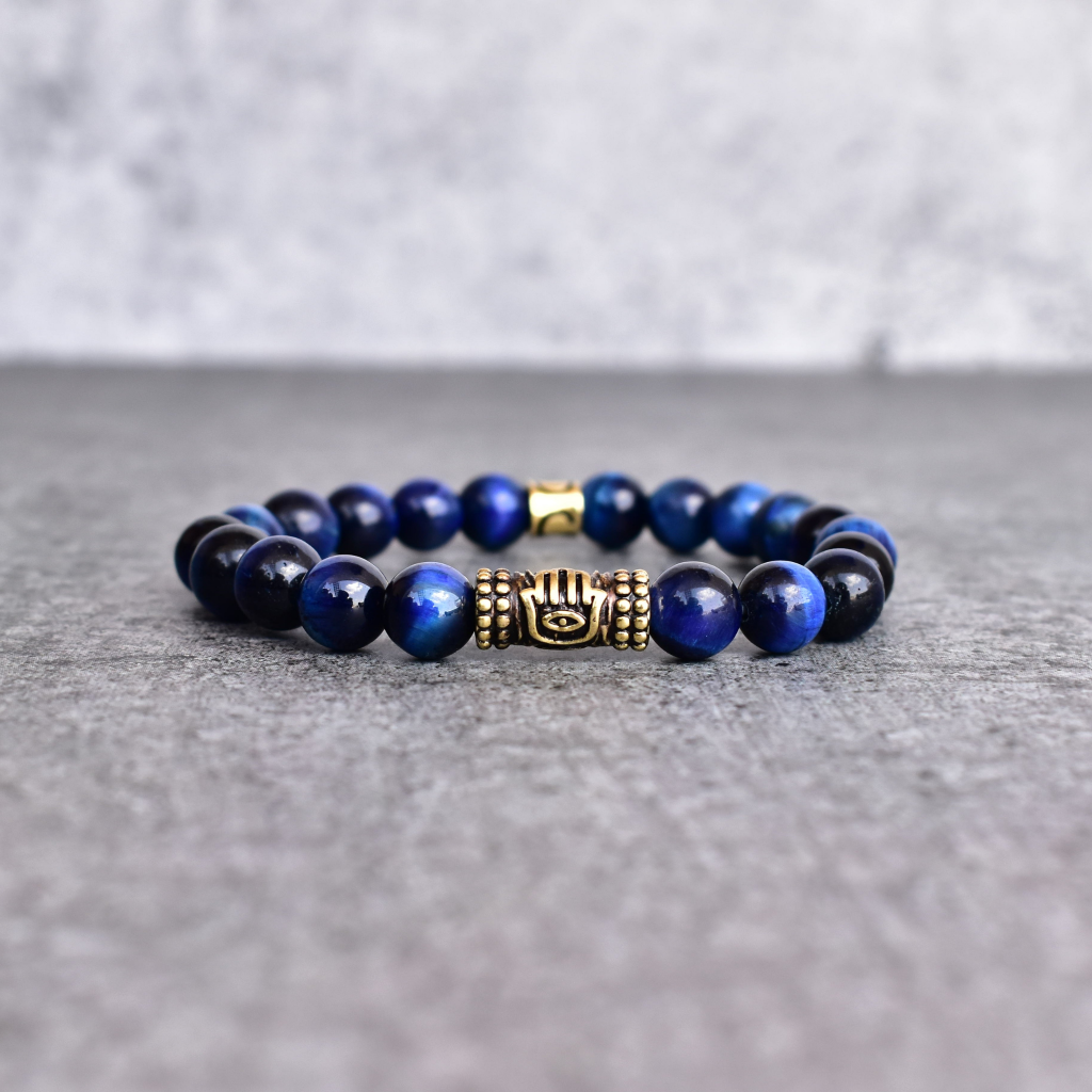 Hamsa Protector - Blue Tiger Eye Bracelet -