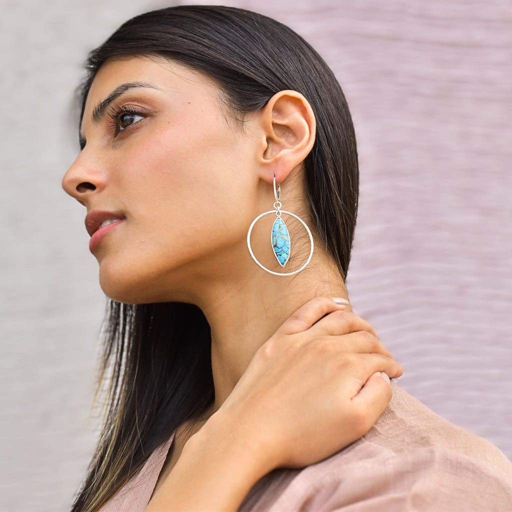 Hoop Glimmers - Copper Turquoise Dangle Earrings