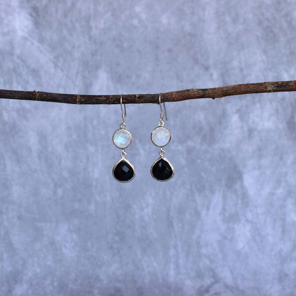 Hybrid - Moonstone & Onyx Earrings