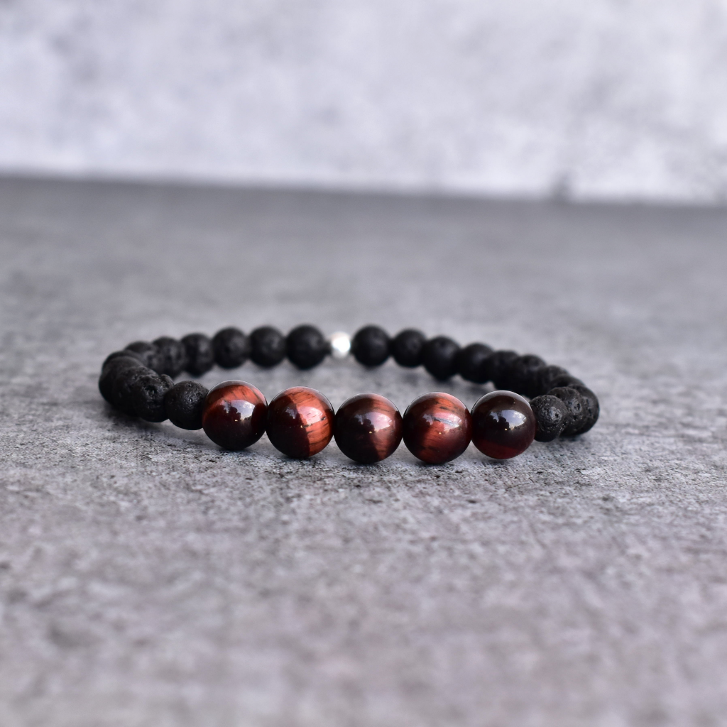 Jaguar - Lava And Red Tiger Eye Bracelets -