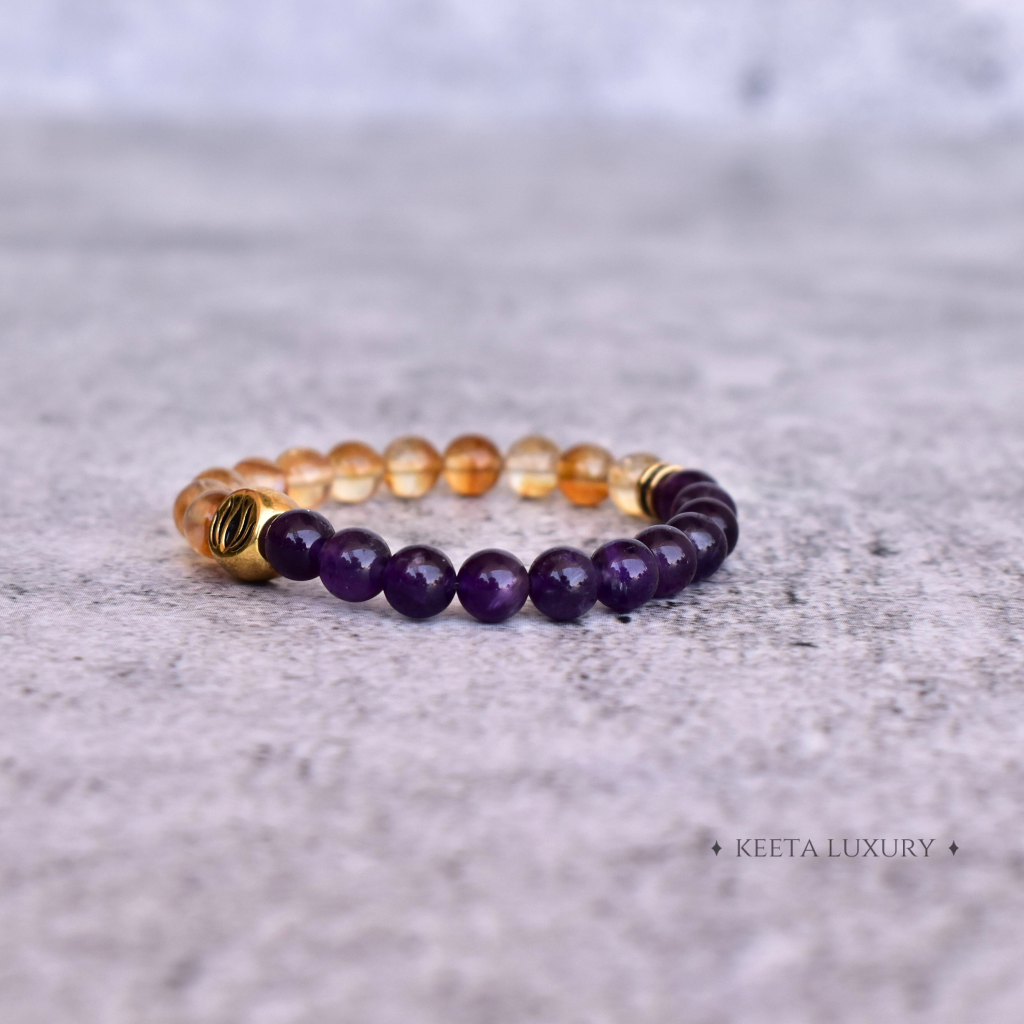 Lotus Bloom - Citrine and Amethyst Bracelets -