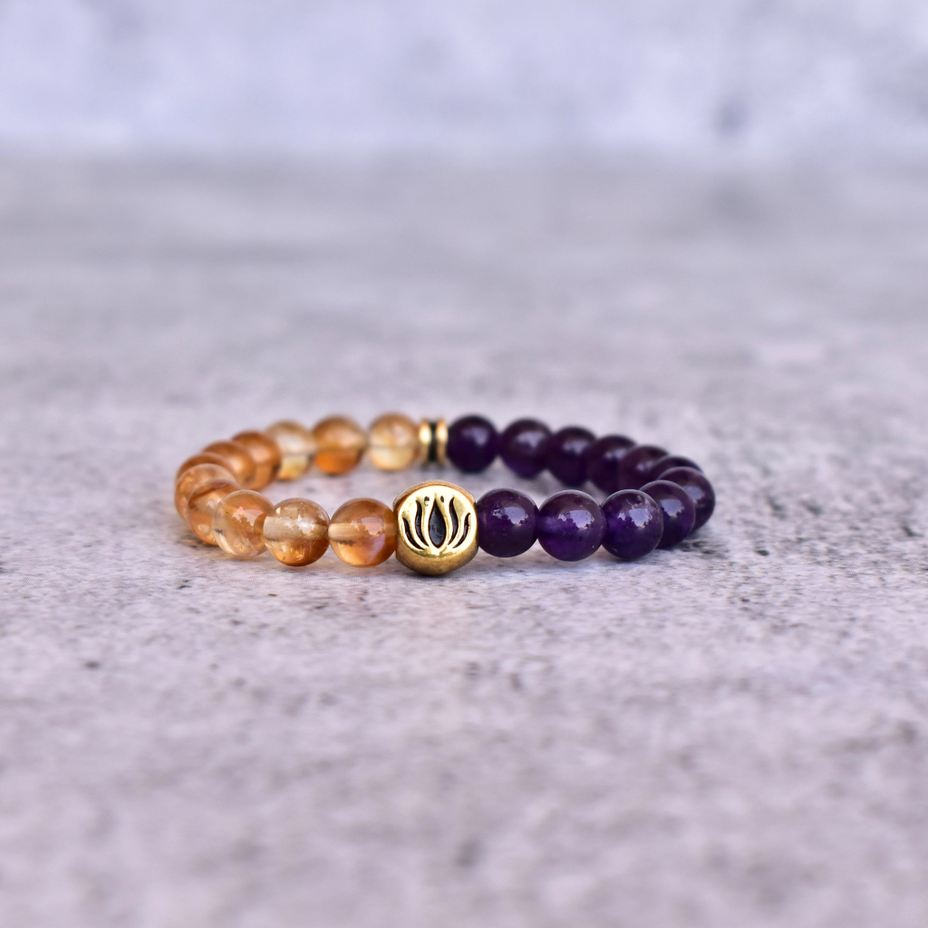 Lotus Bloom - Citrine and Amethyst Bracelets -