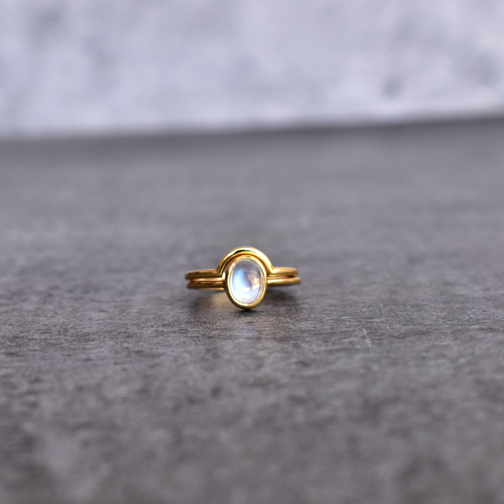 Lunar Elegance - Moonstone Duo Ring Set -