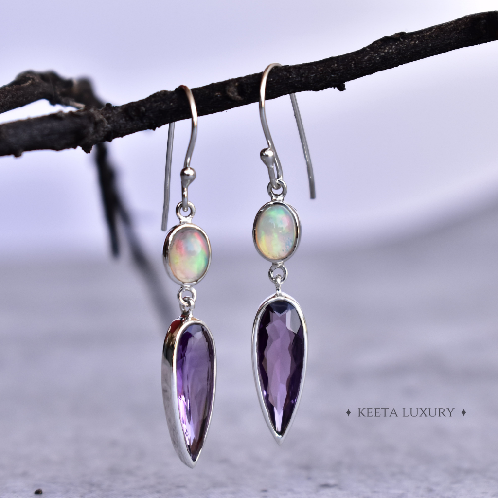 Luxury - Amethyst & Opal Earrings -