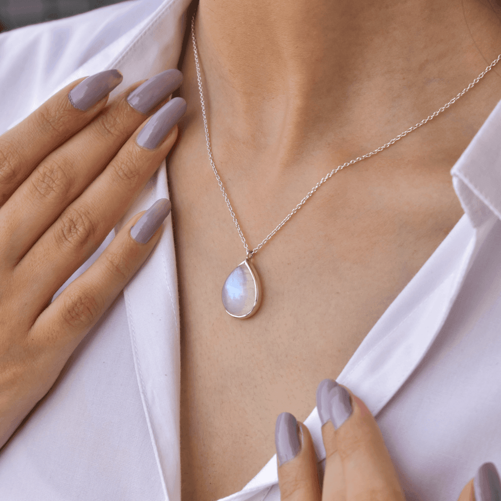 Rainbow Moonstone pendant Pear Shape 2cm x 2.5cm, 18k Gold plated, blue moonstone  necklace, anniversary gift for woman – Crystal boutique
