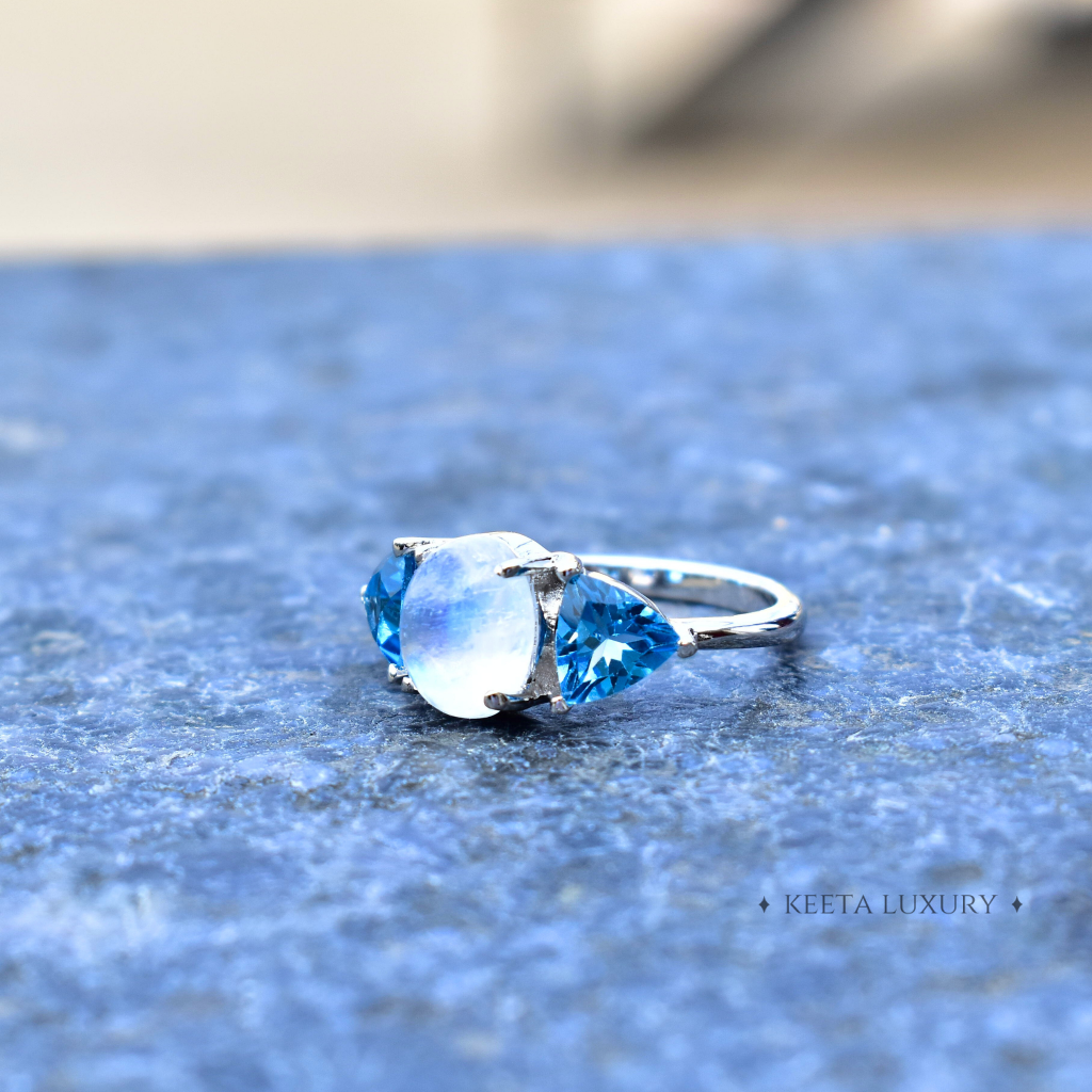 Mystic Blue Moon - Moonstone & Blue Topaz Ring -