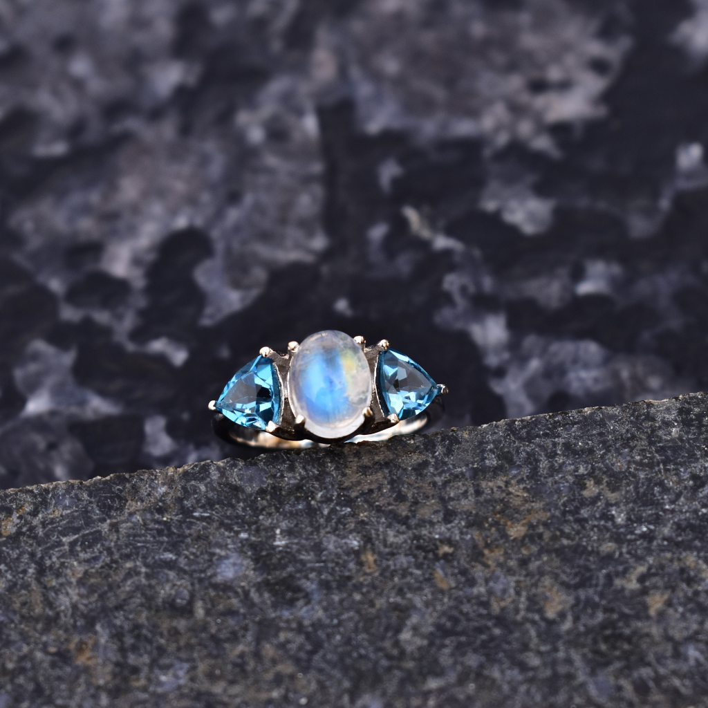 Mystic Blue Moon - Moonstone & Blue Topaz Ring -