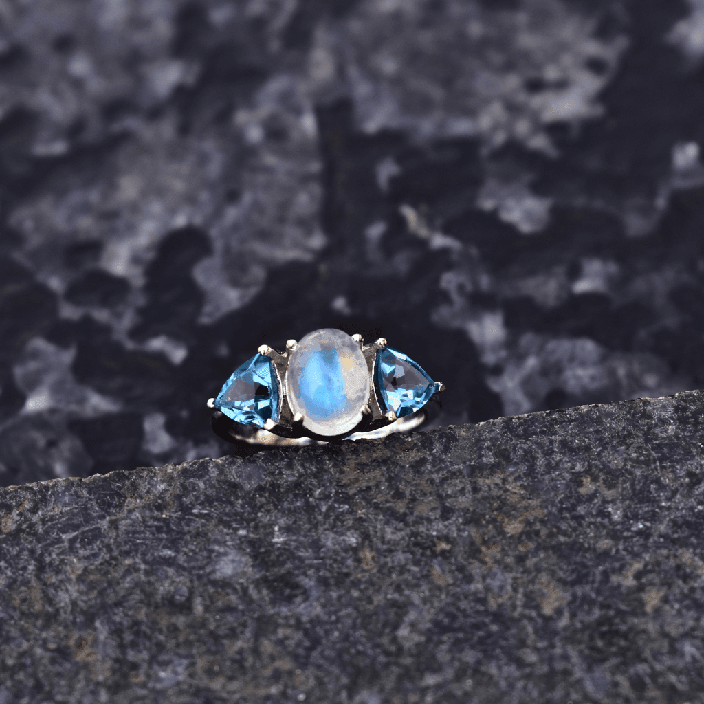 Mystic Blue Moon - Moonstone & Blue Topaz Ring -