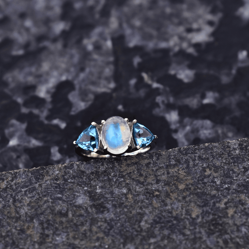 Mystic Blue Moon - Moonstone & Blue Topaz Ring - KEETA LUXURY
