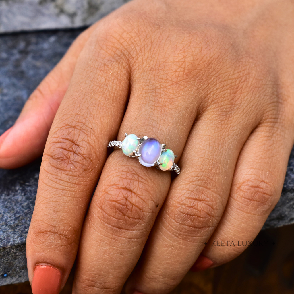 Mystic Moon Dance - Moonstone and Opal Ring -