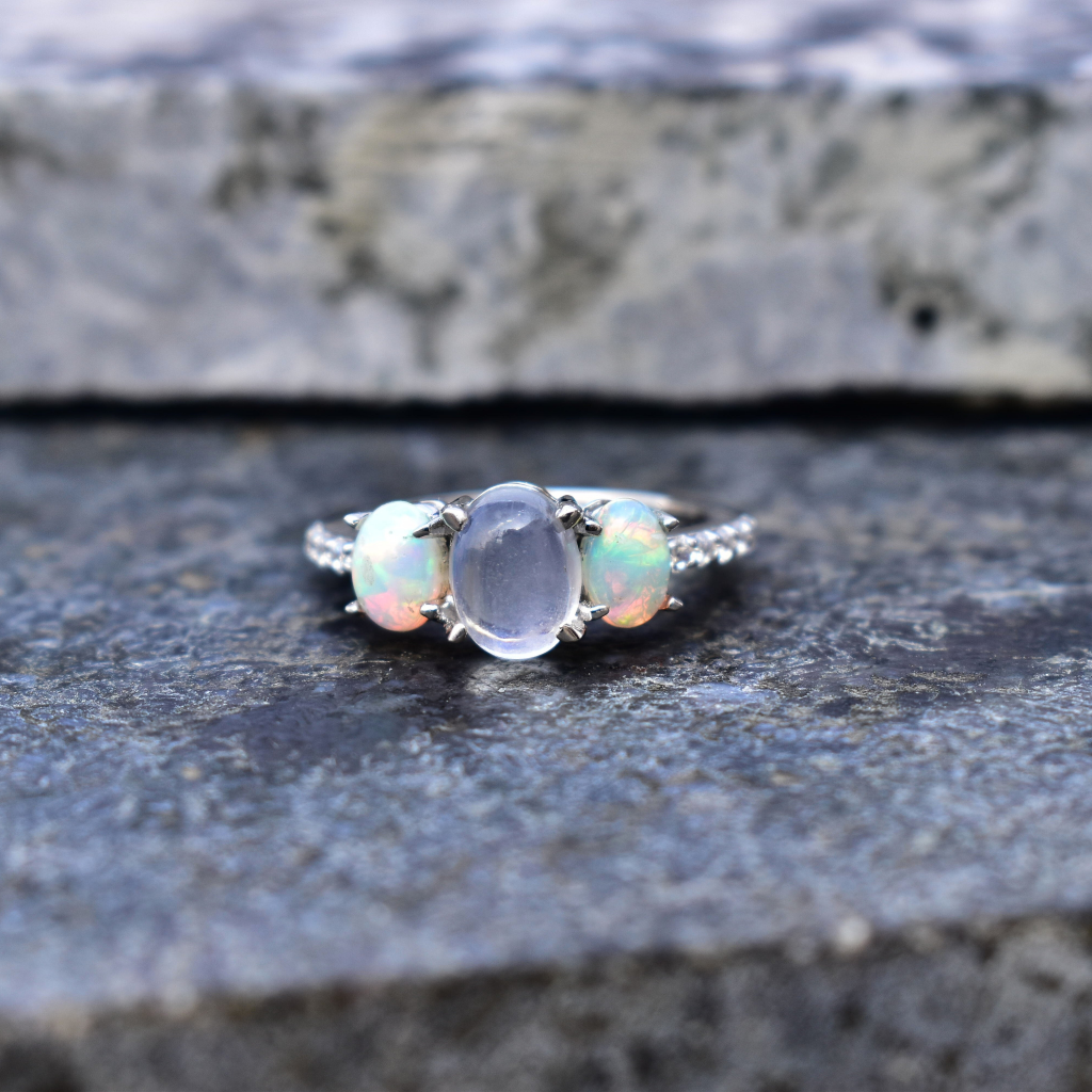 Mystic Moon Dance - Moonstone and Opal Ring -