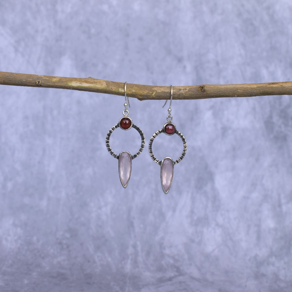 Nature Fusion - Rose Quartz & Garnet Dangle -