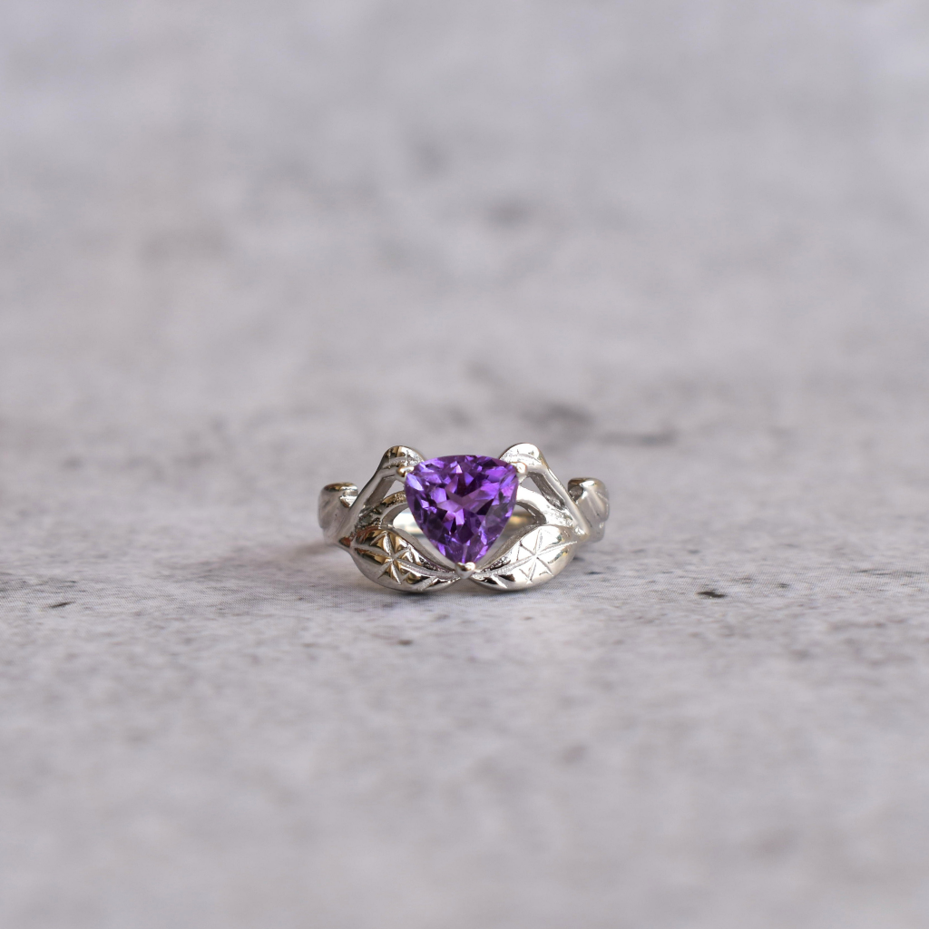 Nature's Embrace - Amethyst Triangle Ring -