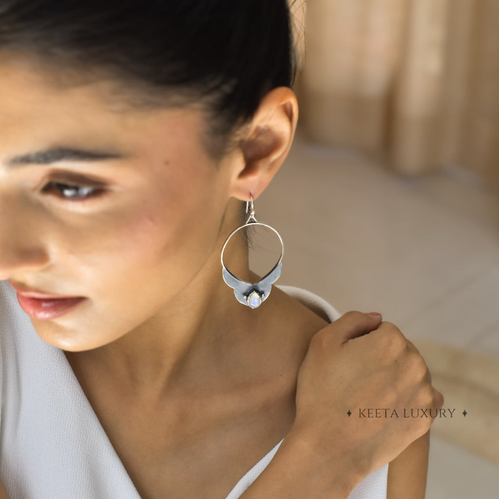 Nomad Horn - Moonstone Earrings Earrings