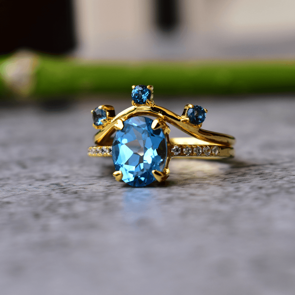 Oceanic Elegance - Blue Topaz Ring -