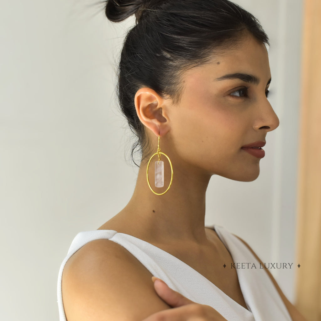 Pillar Hoop - Rose Quartz Earrings Earrings