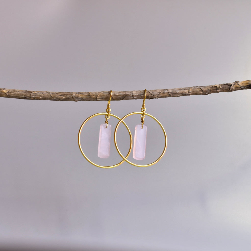 Pillar Hoop - Rose Quartz Earrings Earrings