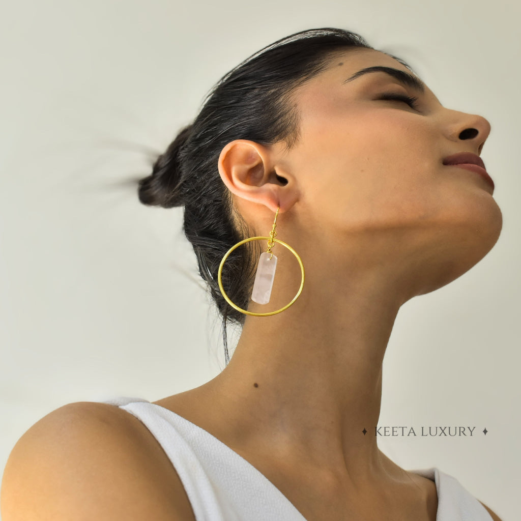 Pillar Hoop - Rose Quartz Earrings Earrings