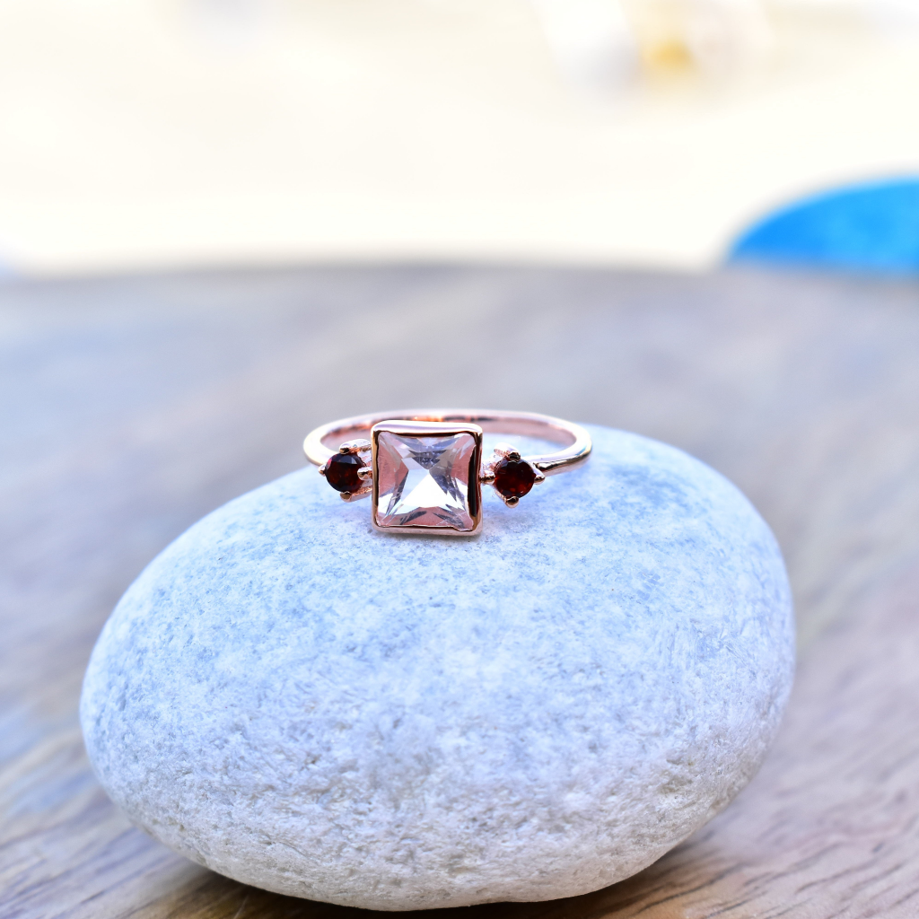 Pink Charmer - Rose Quartz & Garnet Ring -