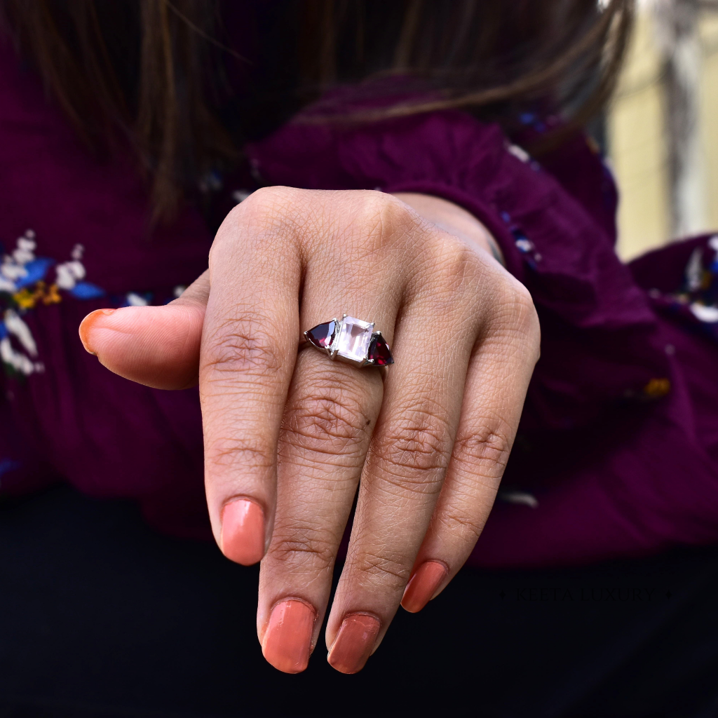 Pink Dream - Rose Quartz and Garnet Ring -