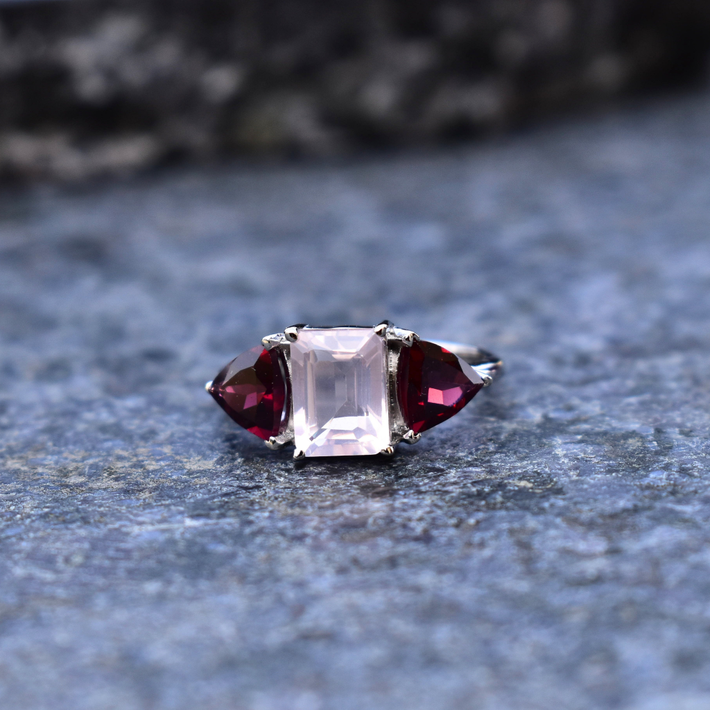 Pink Dream - Rose Quartz and Garnet Ring -