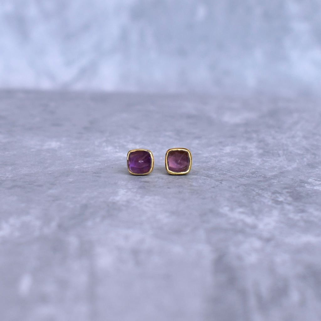 Pyramid - Amethyst Stud Earrings