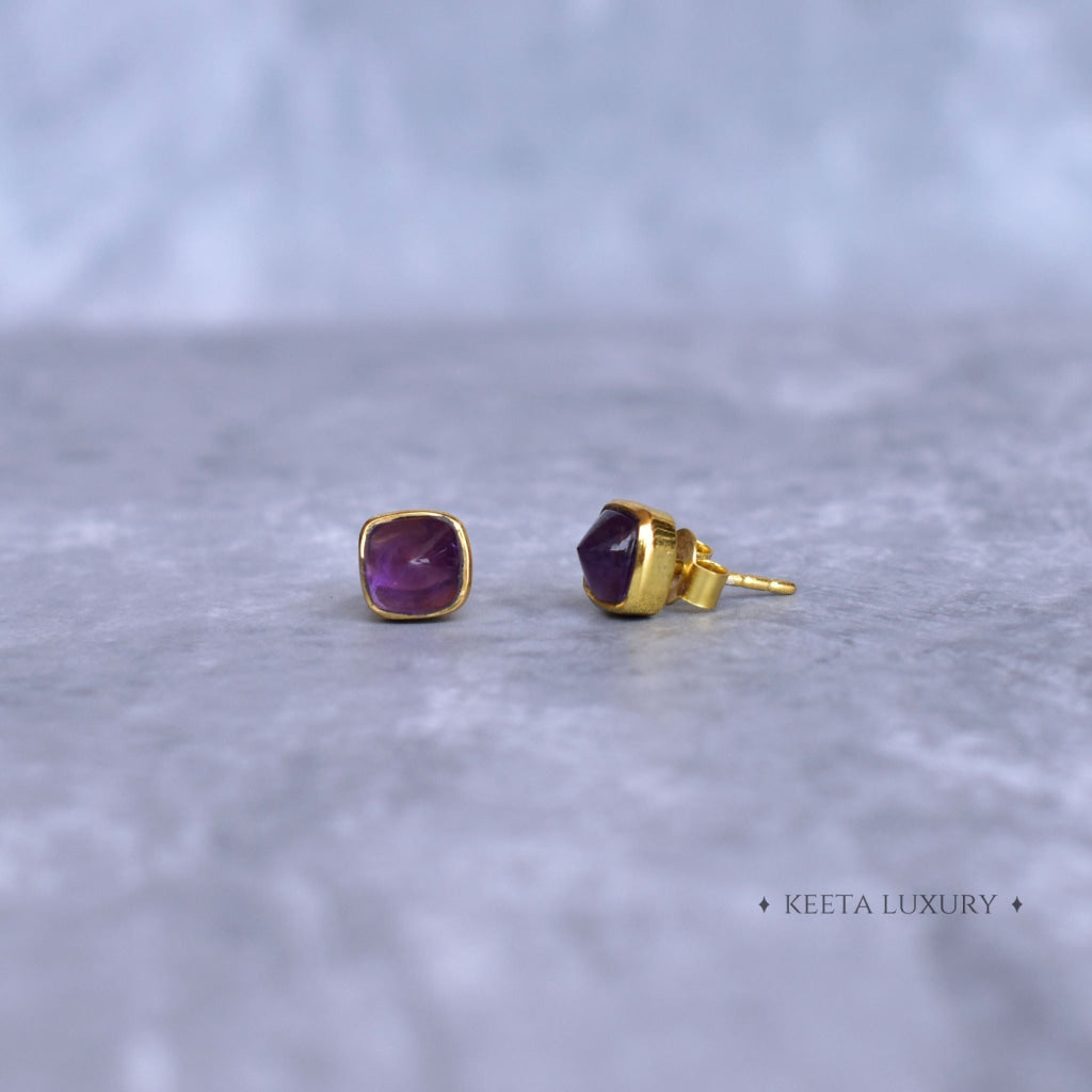 Pyramid - Amethyst Stud Earrings