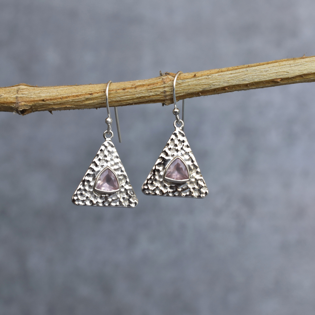 Pyramid - Rose Quartz Earrings -