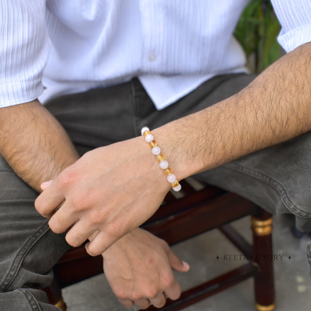 Men Radiant Aura Rose Quartz Citrine Bracelet - Main Image