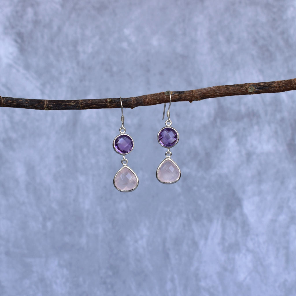 Radiant Duo - Amethyst & Rose Quartz Earring Earrings